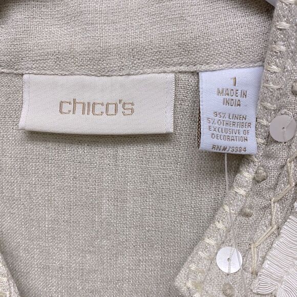 Chico’s Artisan Accent Aleanna Open Front Jacket Silver Sand Size 1 & Medium - Picture 11 of 13